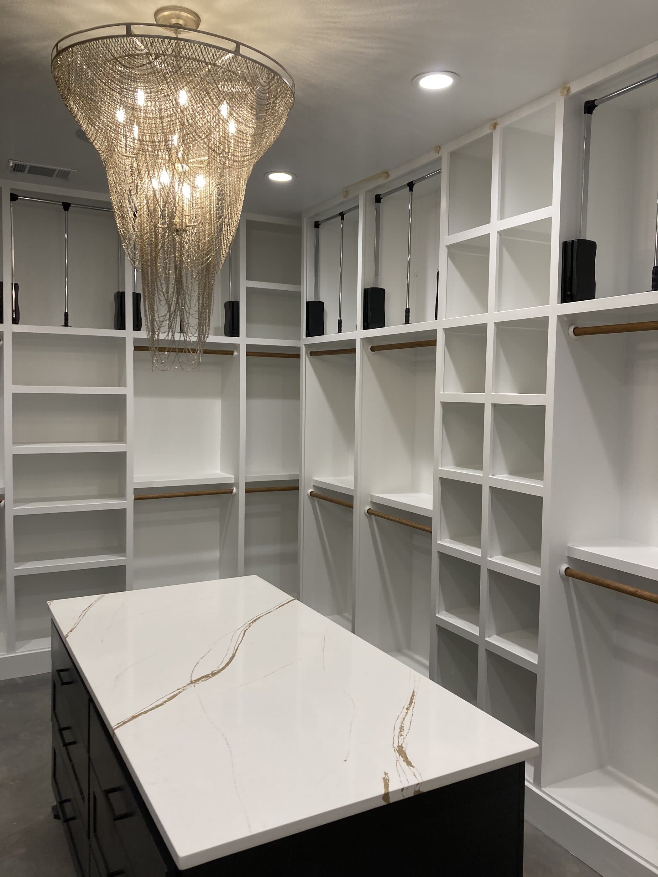 Custom walk-in closet with center island