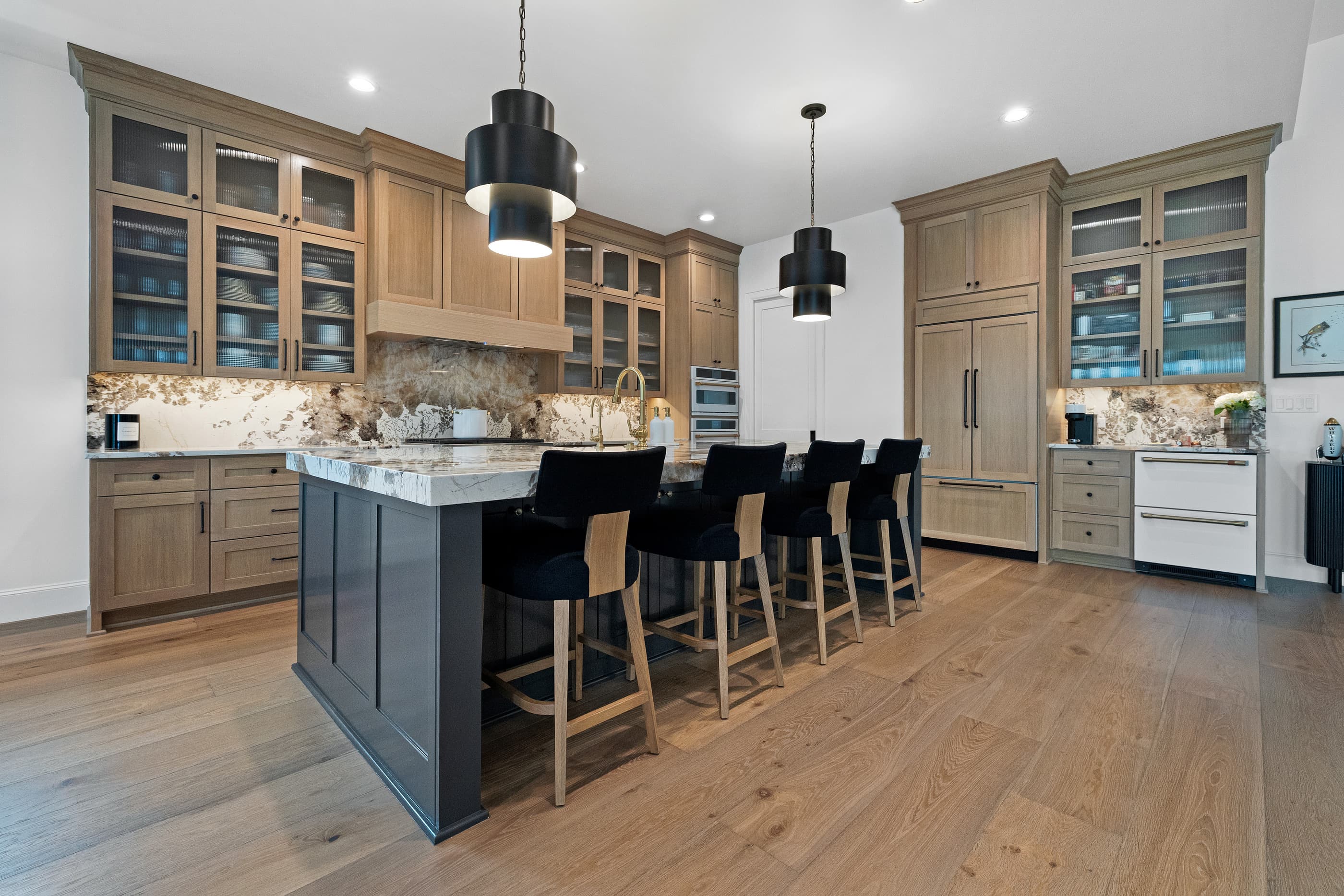 Custom kitchen with waterfall island